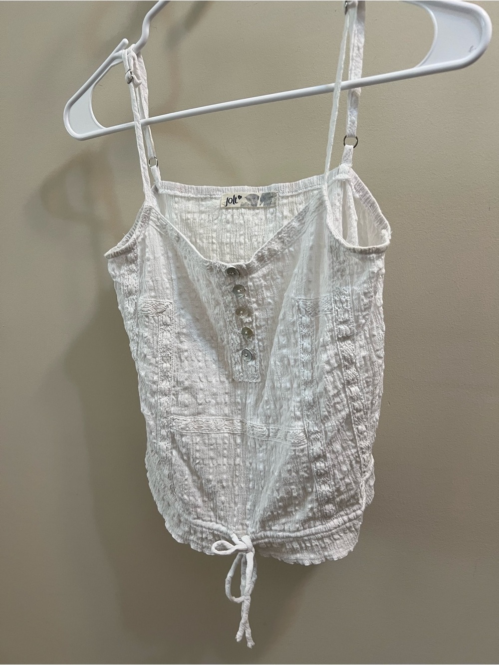 Jolt White Textured Button-Front Tie-Hem Cami Size XXS 0-2